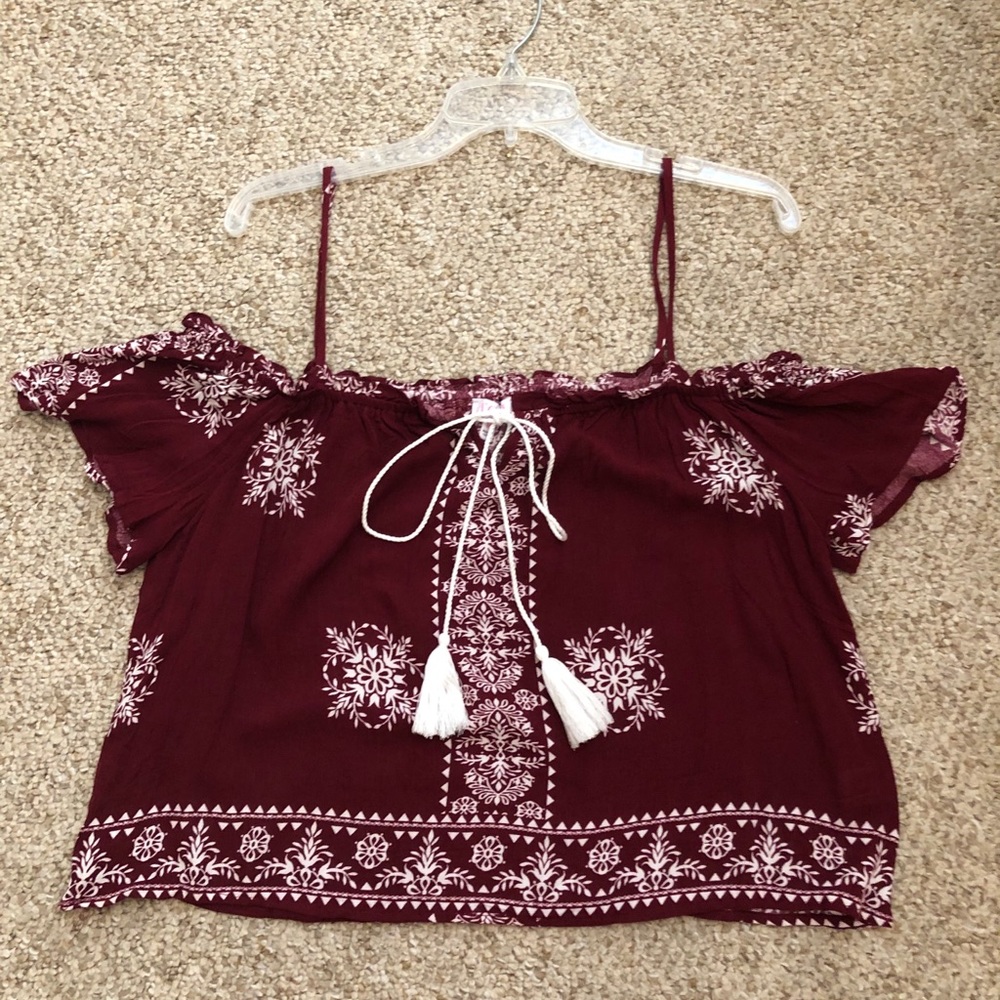 Maroon off the shoulder top
